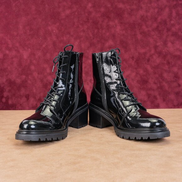 Geox Women Black Patent Leather Lace-up Zip Ankle Combat boots sz 9.5US EUR40 - Picture 2 of 9
